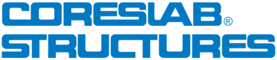 A logo for Coreslab Structures, an expert concrete and structural engineering firm providing innovative design, engineering, and construction services.